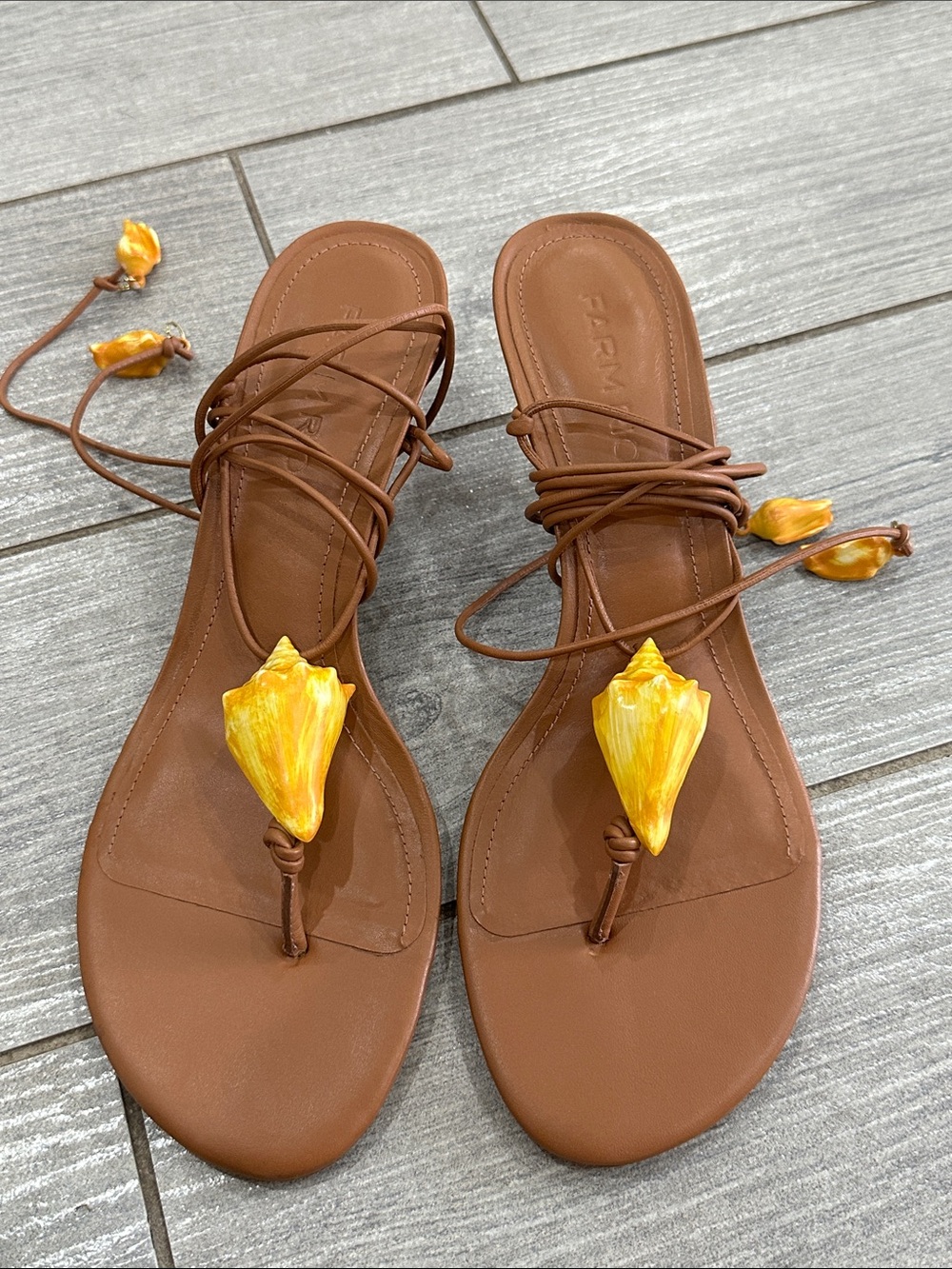 Farm Rio Shell Macrame Kitten Heel Sandals - Picture 7 of 11